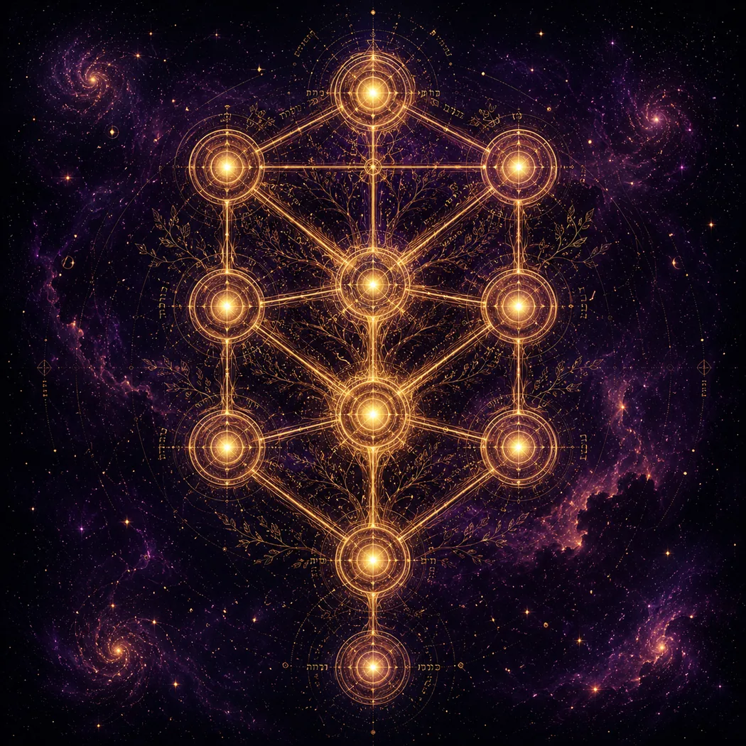 A luminous cosmic Tree of Life formed from connected golden spheres