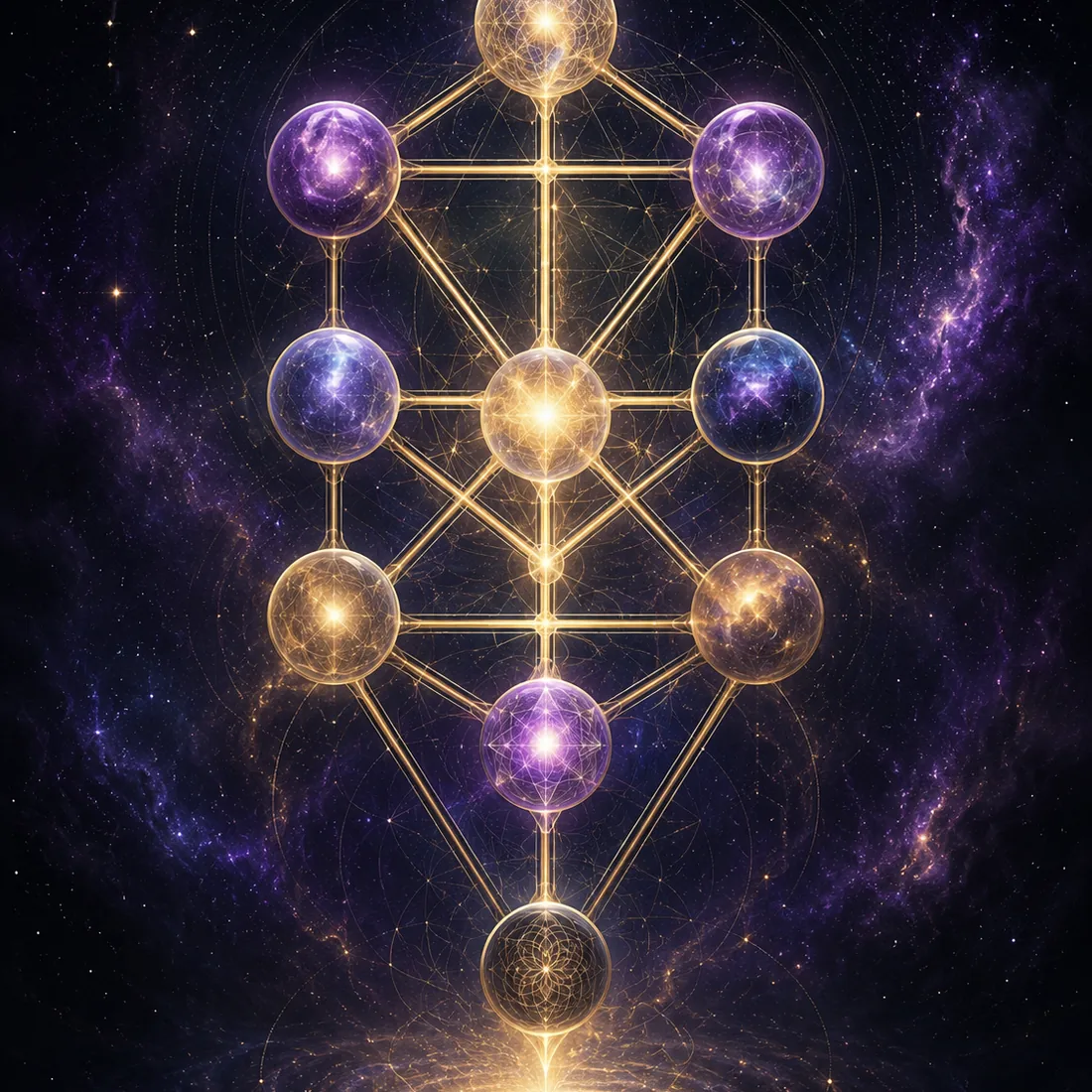 A luminous Tree of Life representing the five layers of the soul