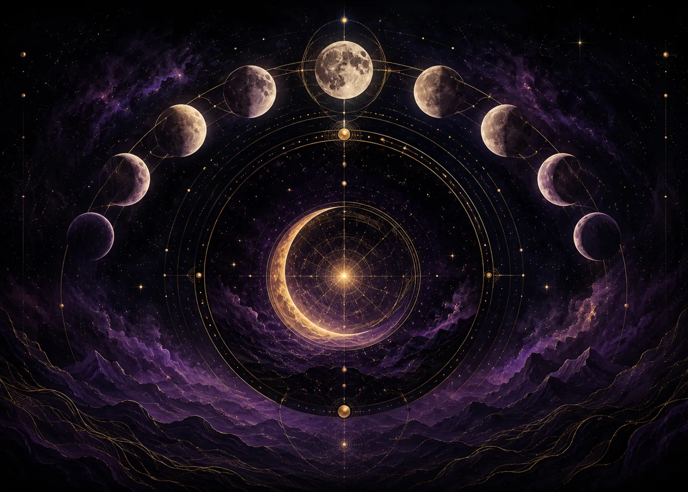 A golden cycle of death, renewal, and reincarnation within a cosmic landscape